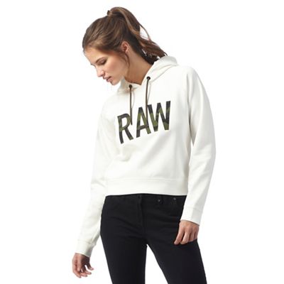 White 'Raw' print hoodie